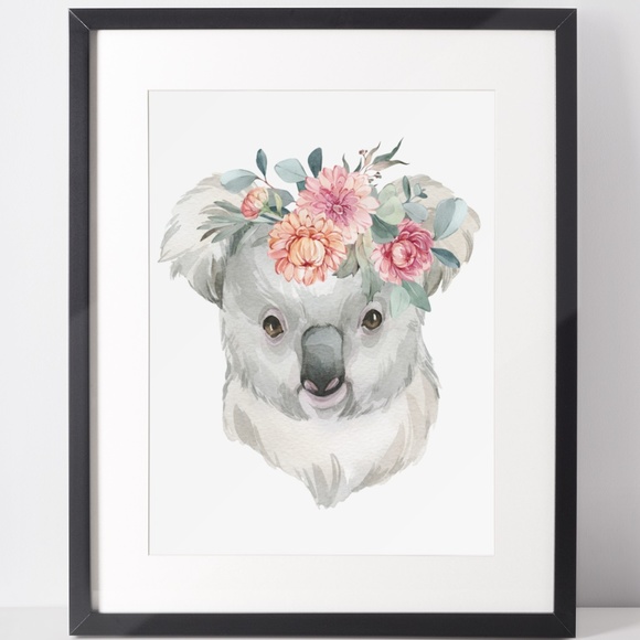 Watercolor Floral Baby Koala Illustration Wall Art Print Poster Unframed - Picture 2 of 10